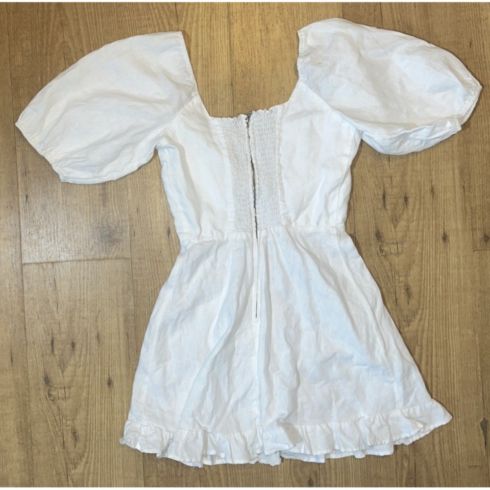 Reformation Puff Sleeve Linen Mini Dress White Womens Size 0 - Picture 5 of 10